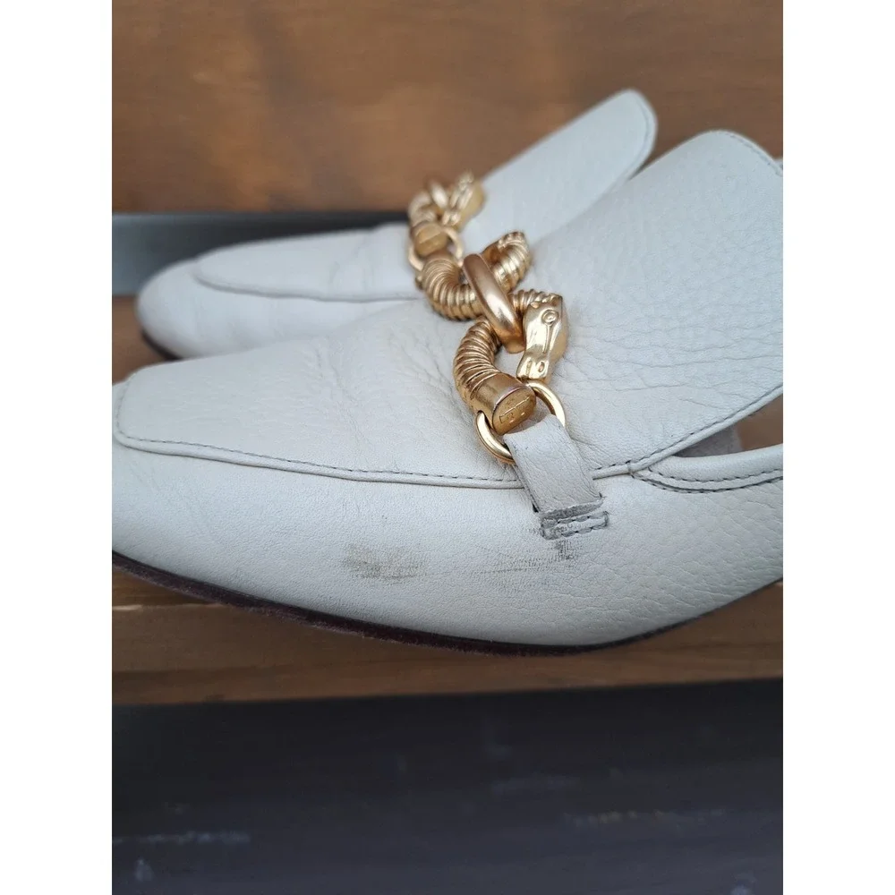 Tory Burch Women's Leather Cream Jessa Loafers Gold-Tone Horse Hardware Size 9 M